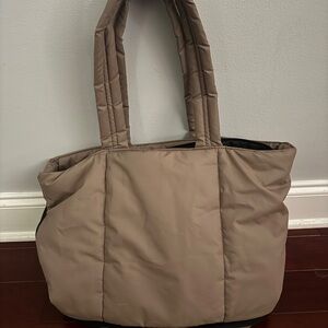 Calpak Tan Quilted Tote Bag with Luggage Sleeve